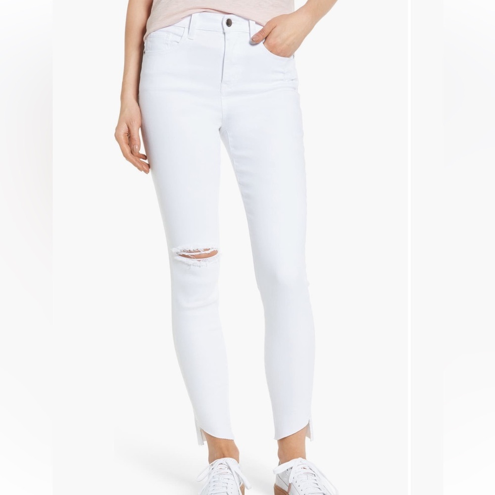 Sp black angle step hem skinny white jeans 24